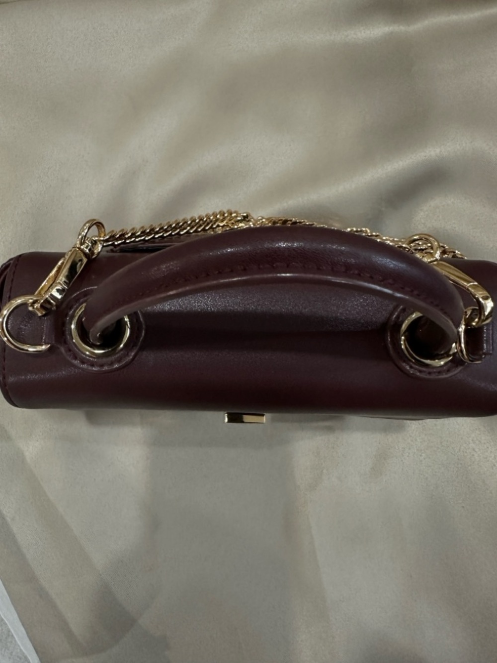 Charriol Burgundy Leather Satchel with Gold Chain Strap - Picture 15 of 15